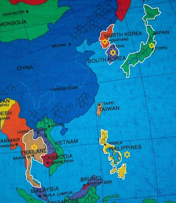 Phillipines, Thailand, North Korea, South Korea and Japan